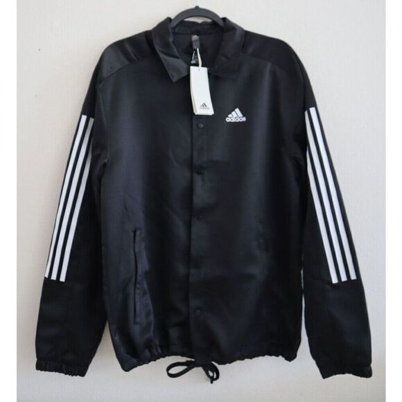 Adidas IB8395 Men's Sz Small Black Satin Coaches Track Jacket - Picture 1 of 9